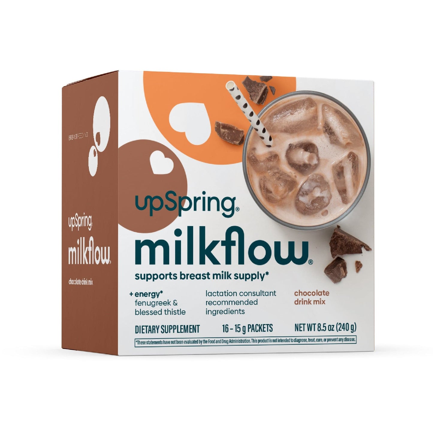 Box of MilkFlow + Energy Chocolate drink mix from UpSpring