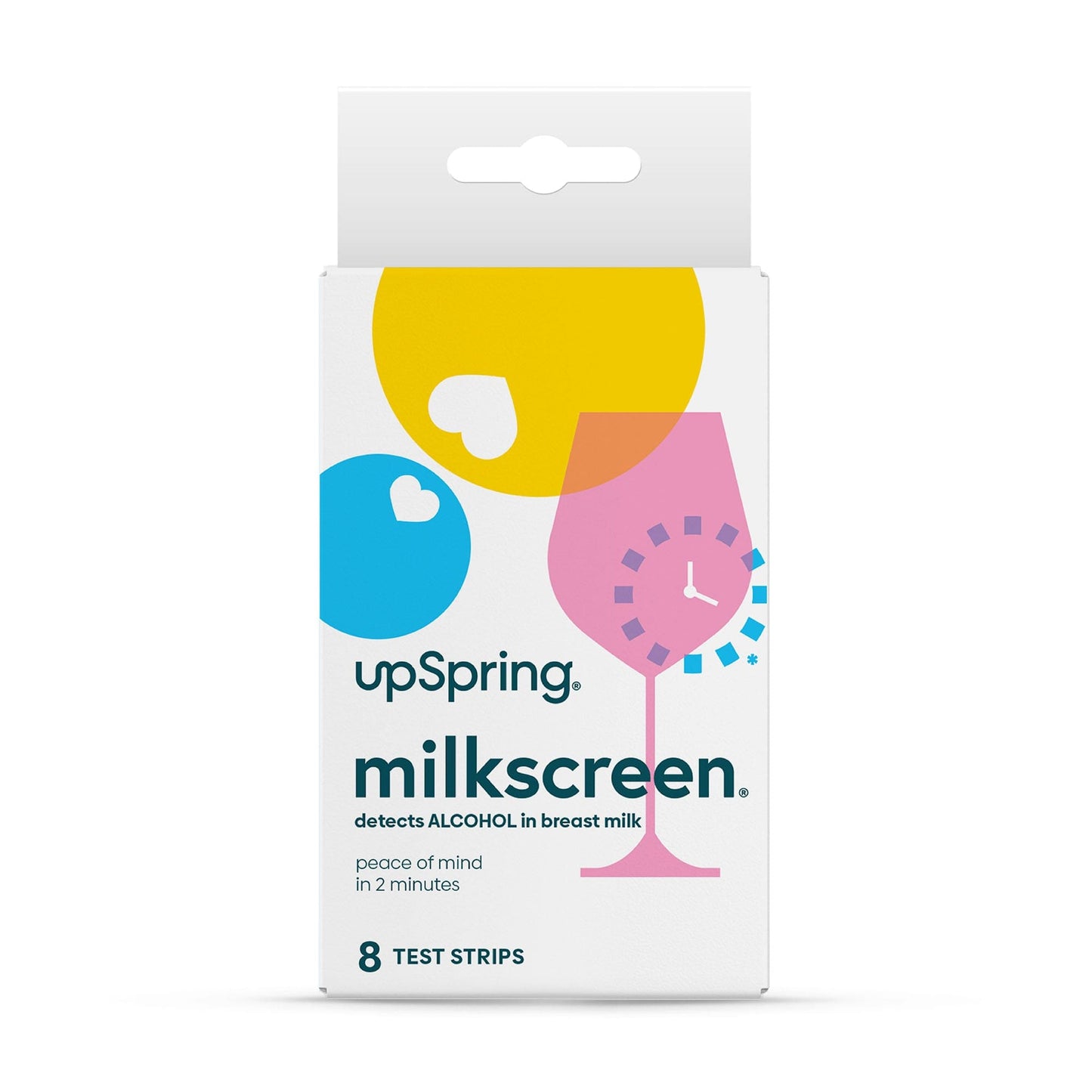 A box of eight MilkScreen alcohol detection strips from UpSpring
