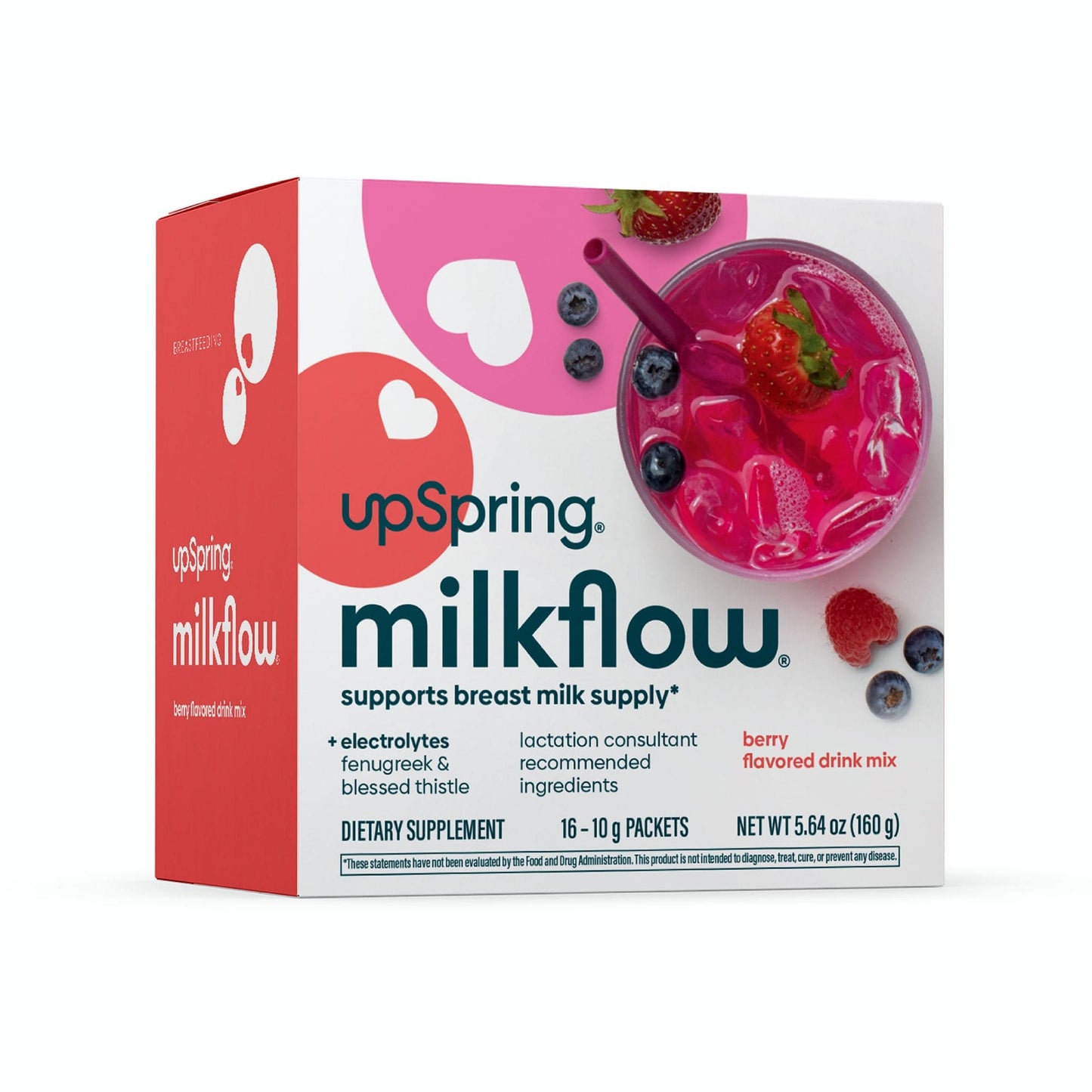 A box of UpSpring MilkFlow Berry with electrolytes to support breast milk supply