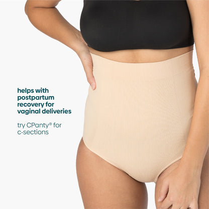 A woman wearing post baby panty in nude color