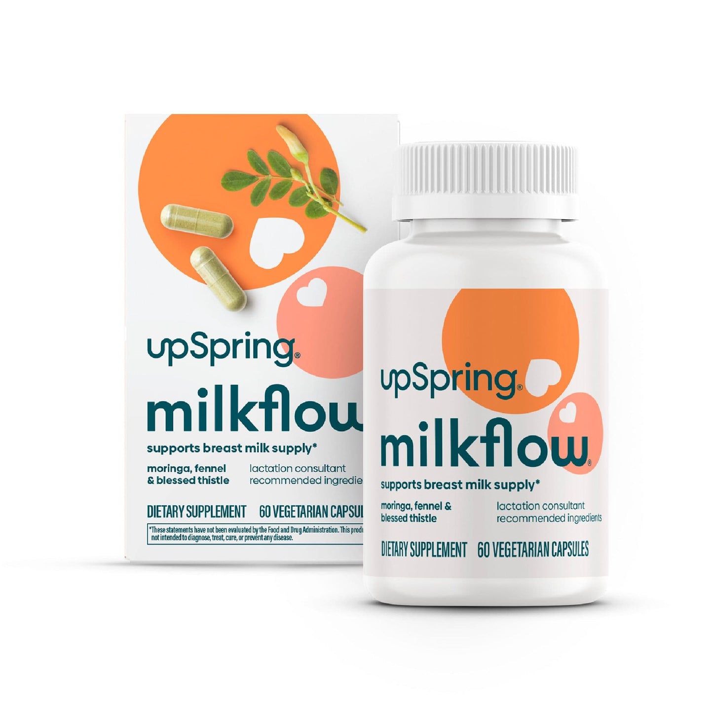 The box and bottle of MilkFlow Fenugreek Free Capsules from UpSpring