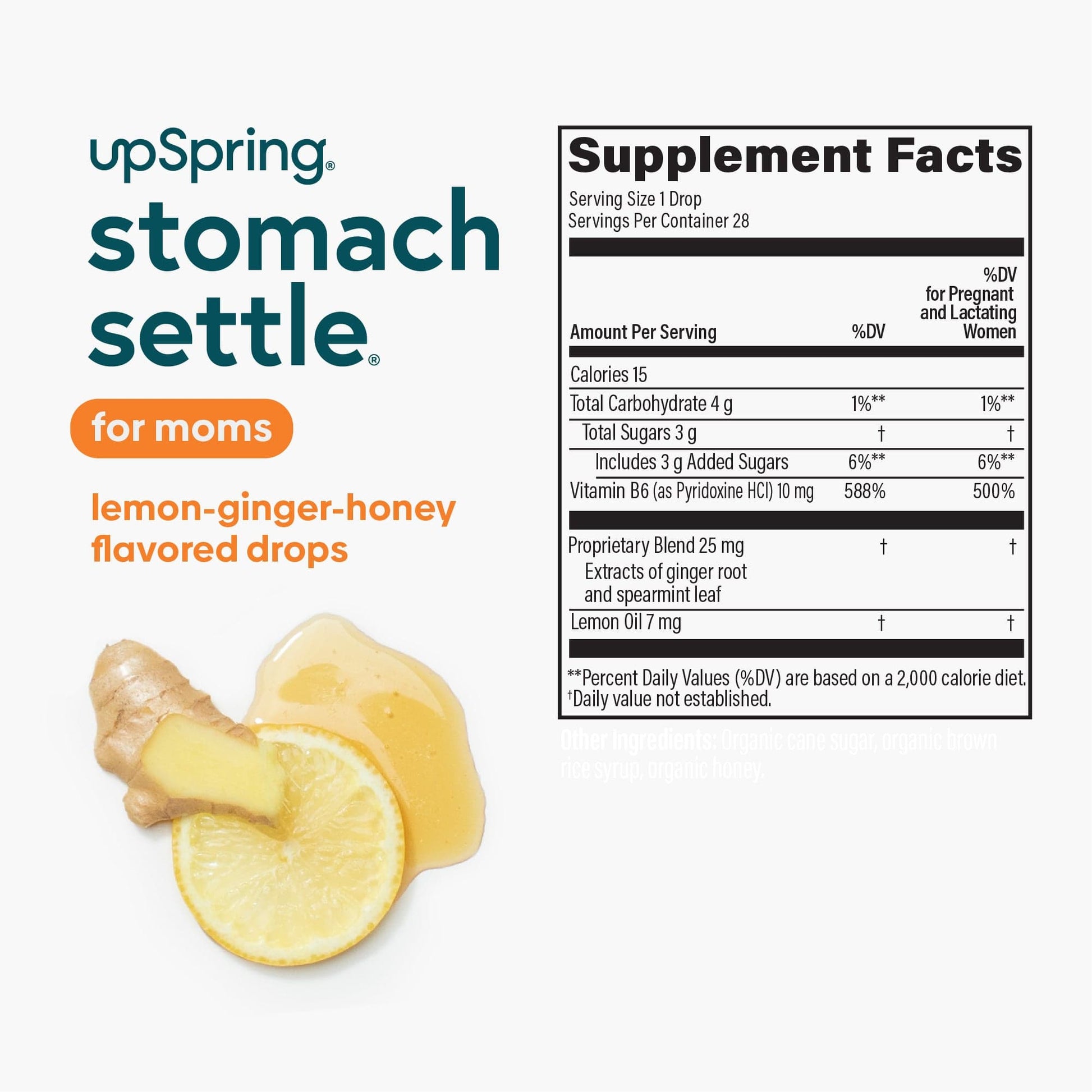 Supplement facts and ingredient information for Stomach Settle for Moms